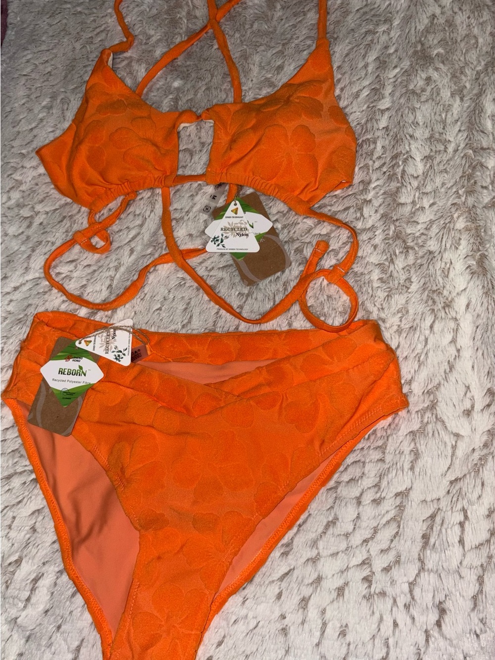 BERLOOK Orange Floral Textured Bikini Set